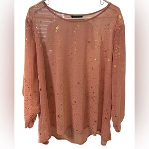 SHEIN Blush Sheer Blouse with Gold Star Accents